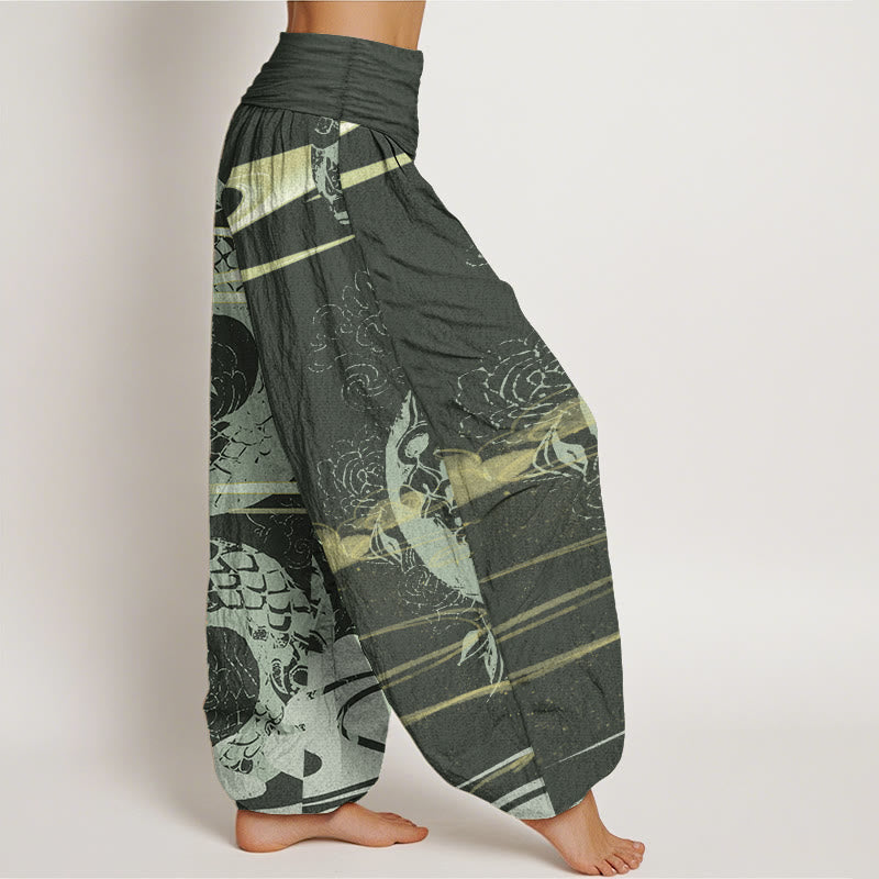 Pantaloni harem da donna in cotone puro con elastico in vita, motivo a serpente, motivo a nuvole di buon auspicio, Buddha Stones - image 7