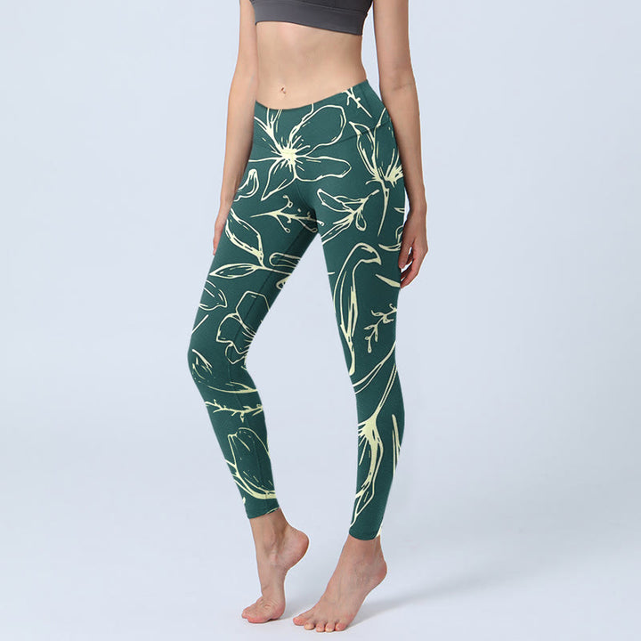 Leggings da palestra con stampa di grandi petali floreali Buddha Stones, pantaloni da yoga da donna - Verde acqua - US18, UK/AU22, EU50 (4XL) - image 1