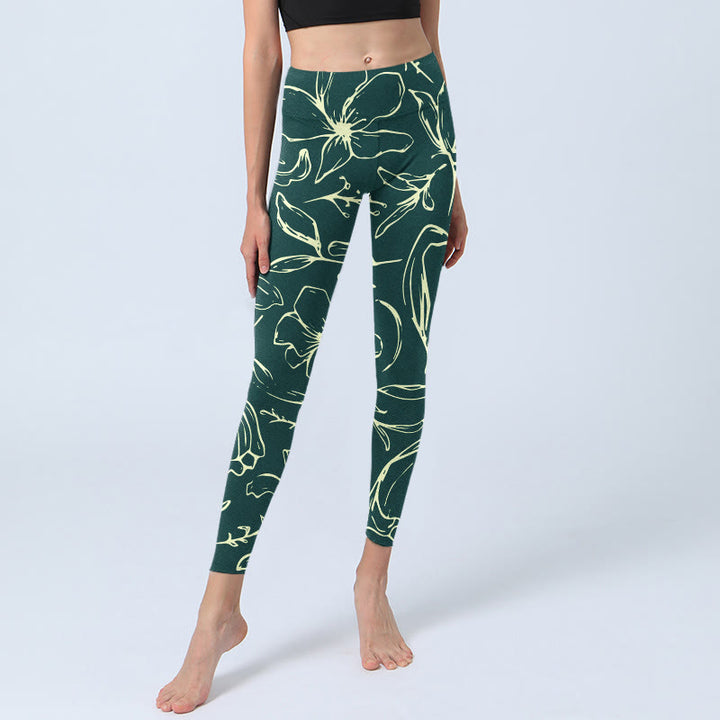 Leggings da palestra con stampa di grandi petali floreali Buddha Stones, pantaloni da yoga da donna - image 6