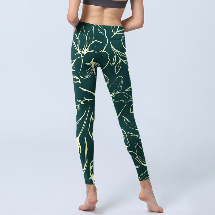 Leggings da palestra con stampa di grandi petali floreali Buddha Stones, pantaloni da yoga da donna - image 6