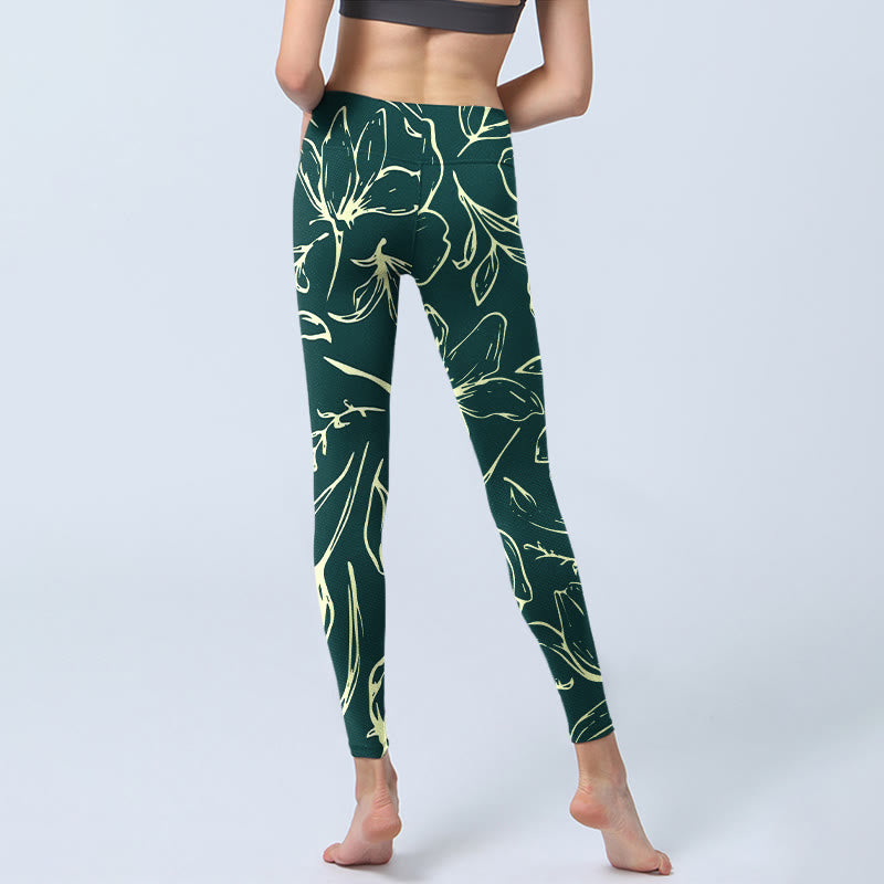 Leggings da palestra con stampa di grandi petali floreali Buddha Stones, pantaloni da yoga da donna - image 7