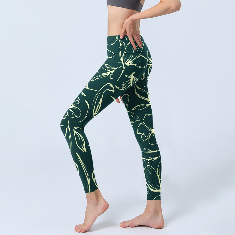 Leggings da palestra con stampa di grandi petali floreali Buddha Stones, pantaloni da yoga da donna - image 3
