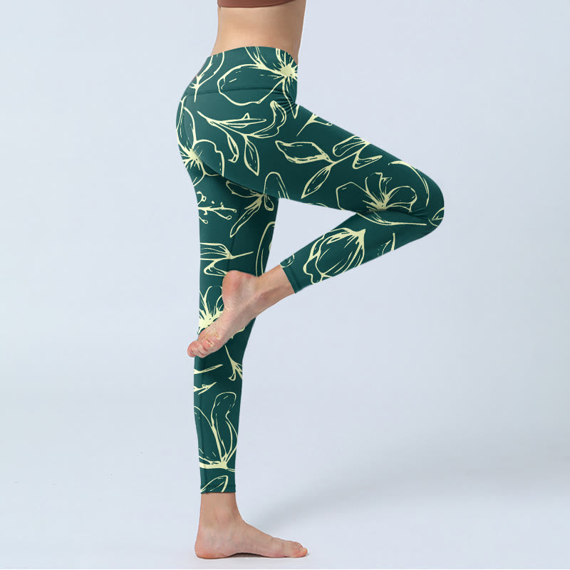 Leggings da palestra con stampa di grandi petali floreali Buddha Stones, pantaloni da yoga da donna - image 4
