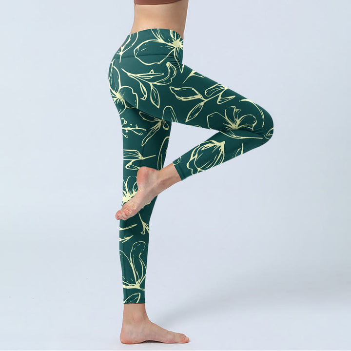 Leggings da palestra con stampa di grandi petali floreali Buddha Stones, pantaloni da yoga da donna - image 3