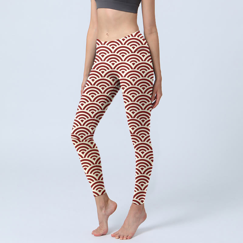 Leggings da palestra con stampa a ventaglio, pantaloni da yoga da donna, con Buddha Stones, rosso e beige - Beige - US18, UK/AU22, EU50 (4XL) - image 1