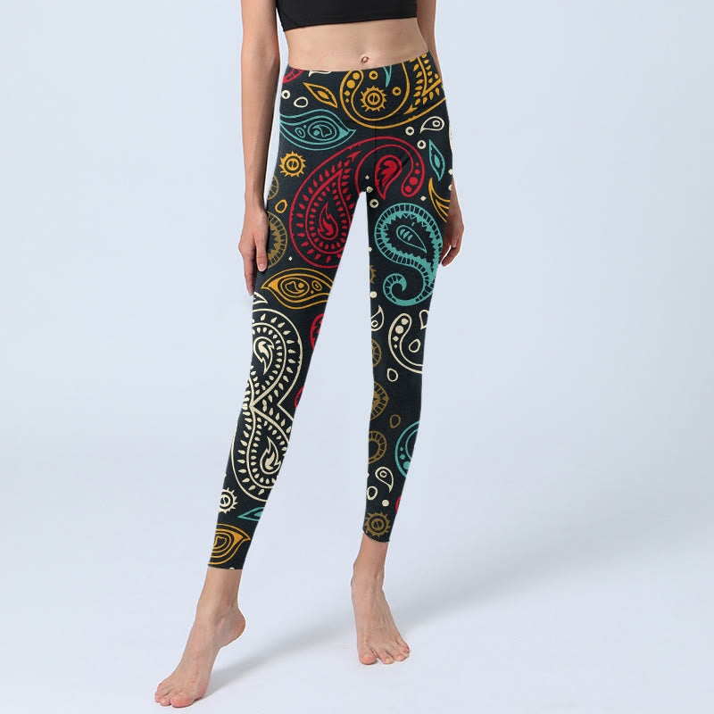 Leggings da palestra con stampa paisley colorata Buddha Stones, pantaloni da yoga da donna - image 5