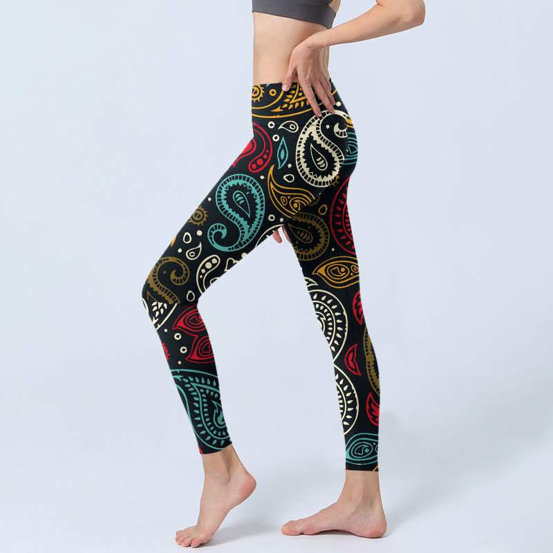 Leggings da palestra con stampa paisley colorata Buddha Stones, pantaloni da yoga da donna - image 3