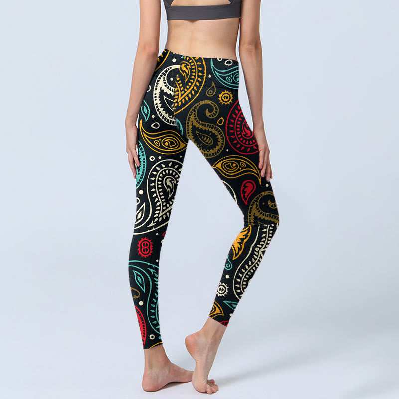 Leggings da palestra con stampa paisley colorata Buddha Stones, pantaloni da yoga da donna - image 4