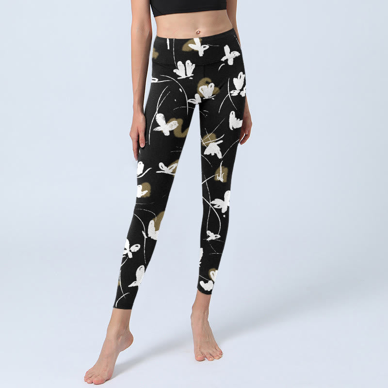 Leggings da palestra con stampa di farfalle bianche e Buddha Stones , pantaloni da yoga da donna - image 6