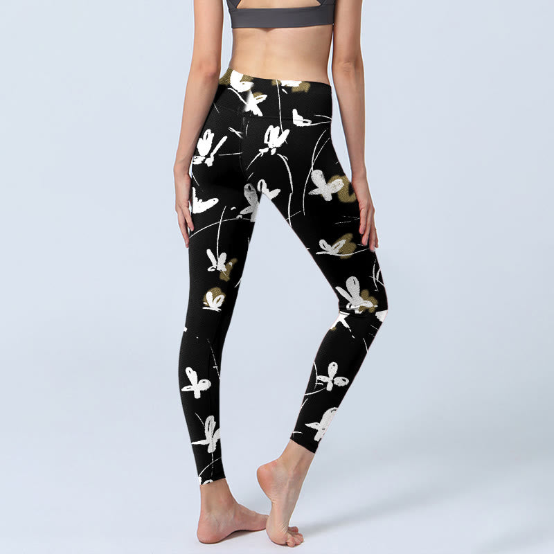 Leggings da palestra con stampa di farfalle bianche e Buddha Stones , pantaloni da yoga da donna - image 5