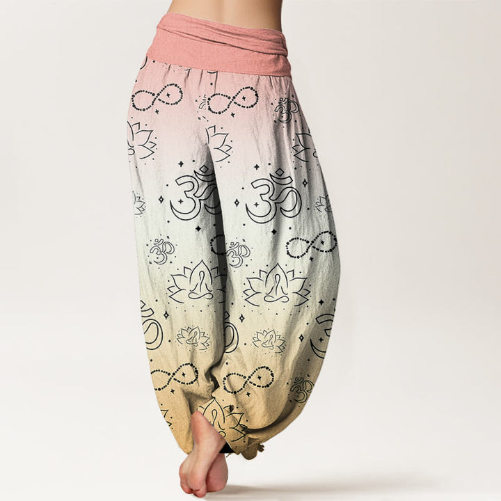 Pantaloni harem da donna con elastico in vita, motivo infinito, in cotone con Buddha Stones, simbolo OM, loto in meditazione - image 8