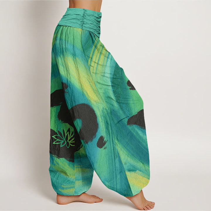 Pantaloni harem da donna con elastico in vita, motivo a fiori di loto e Buddha Stones - image 3