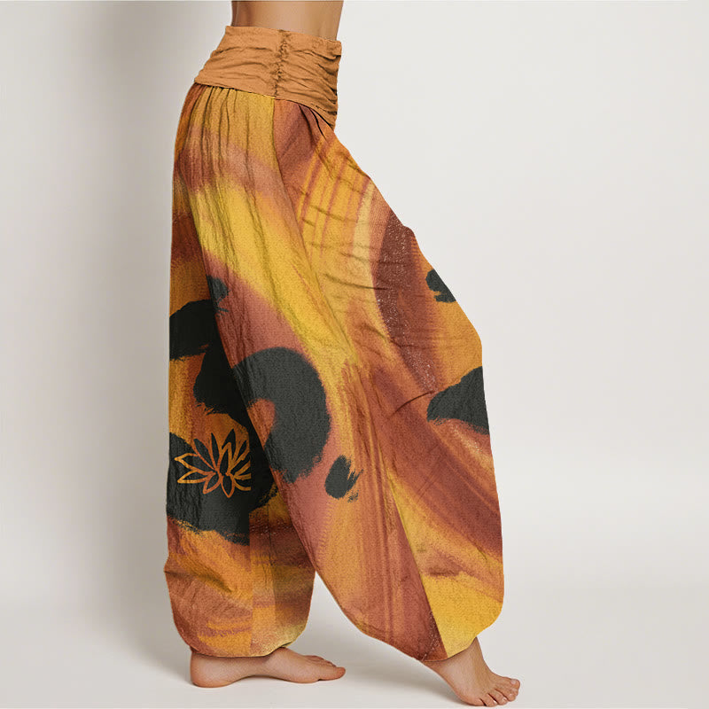 Pantaloni harem da donna con elastico in vita, in Buddha Stones , con simbolo OM e motivo a fiori di loto - image 6