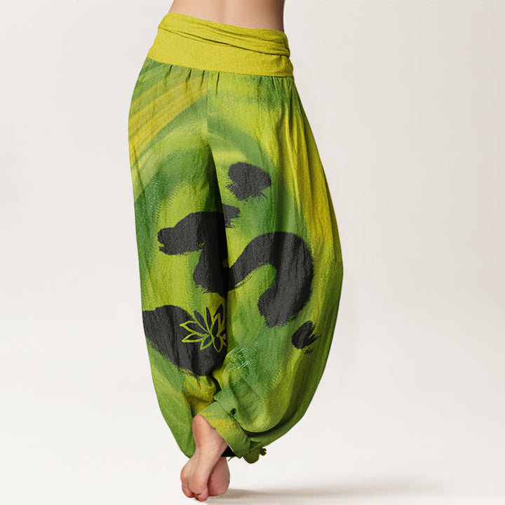 Pantaloni harem da donna con elastico in vita, in Buddha Stones , con simbolo OM e motivo a fiori di loto - image 8
