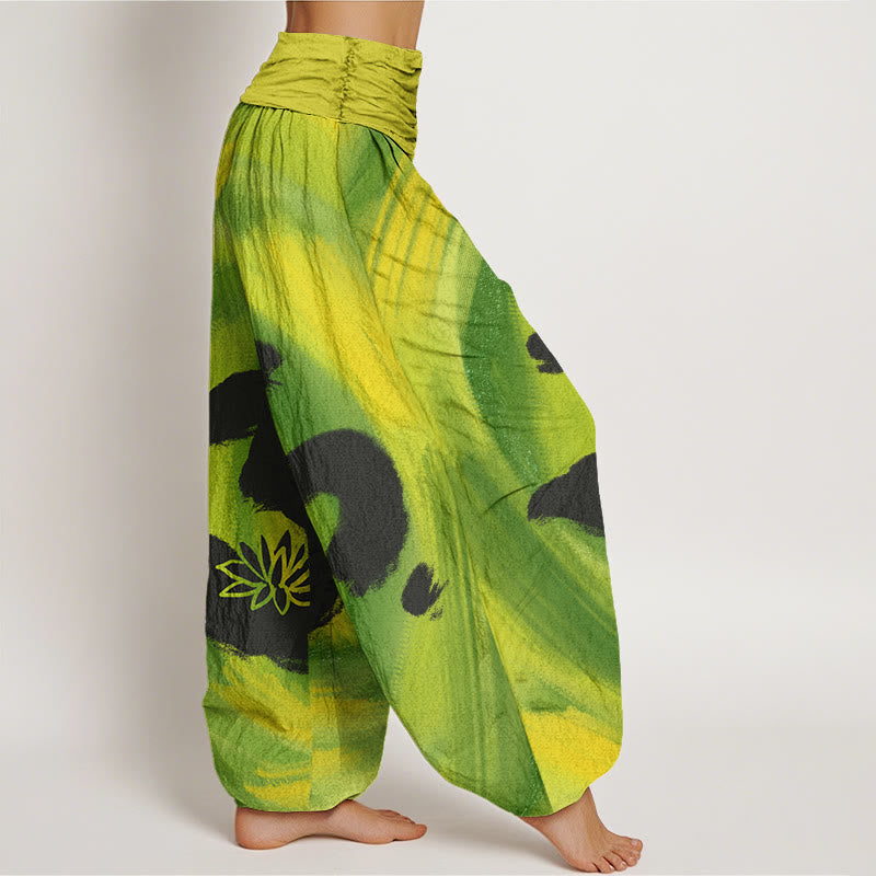 Pantaloni harem da donna con elastico in vita, in Buddha Stones , con simbolo OM e motivo a fiori di loto - image 9