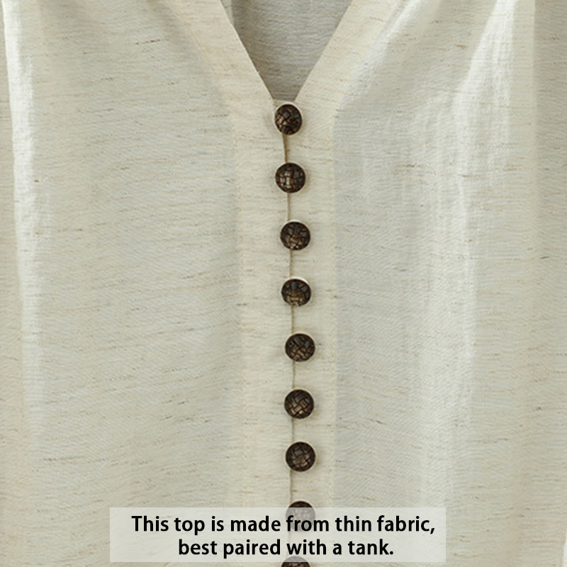 Camicia da donna con maniche a tre quarti e bottoni bianchi a tinta unita Buddha Stones