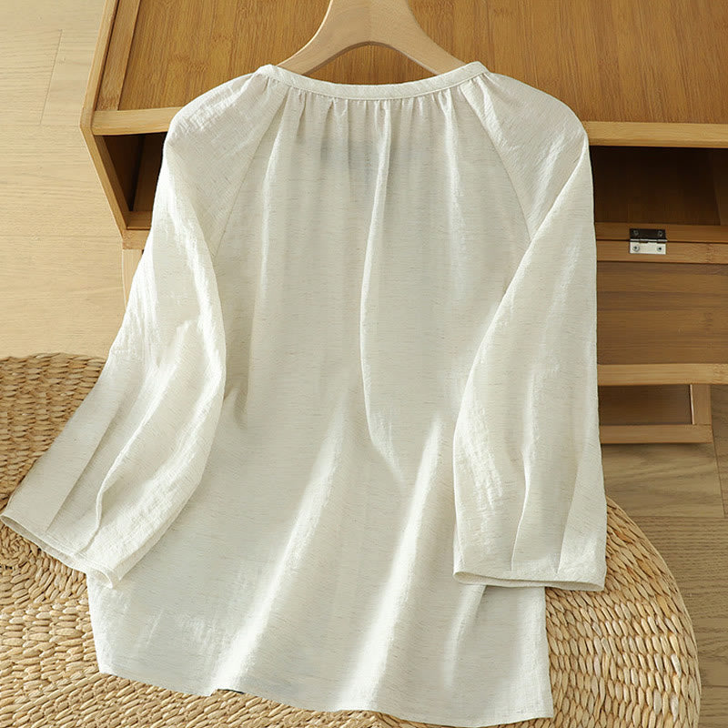 Camicia da donna con maniche a tre quarti e bottoni bianchi a tinta unita Buddha Stones