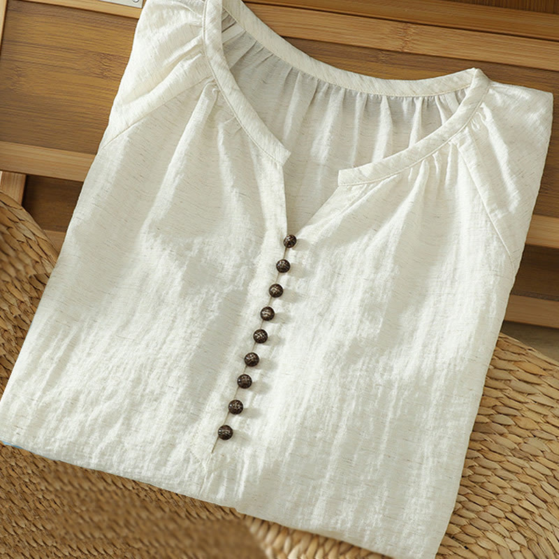 Camicia da donna con maniche a tre quarti e bottoni bianchi a tinta unita Buddha Stones