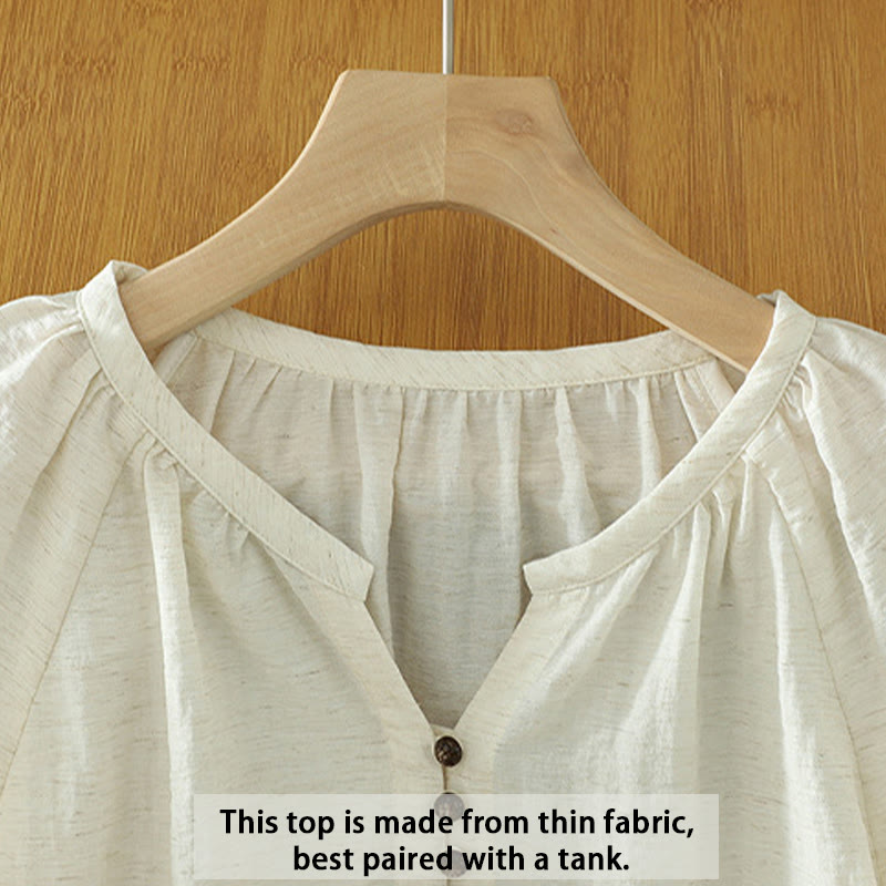 Camicia da donna con maniche a tre quarti e bottoni bianchi a tinta unita Buddha Stones - image 3