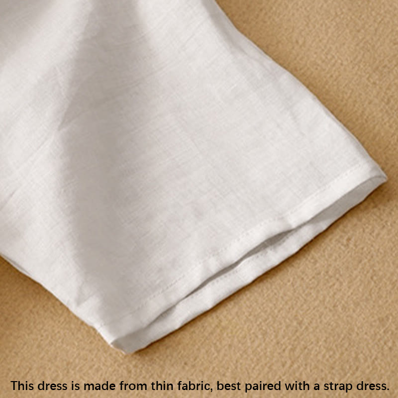 Abito midi da donna in cotone e lino con maniche corte, scollo a V, bottoni a rana , Buddha Stones - image 14