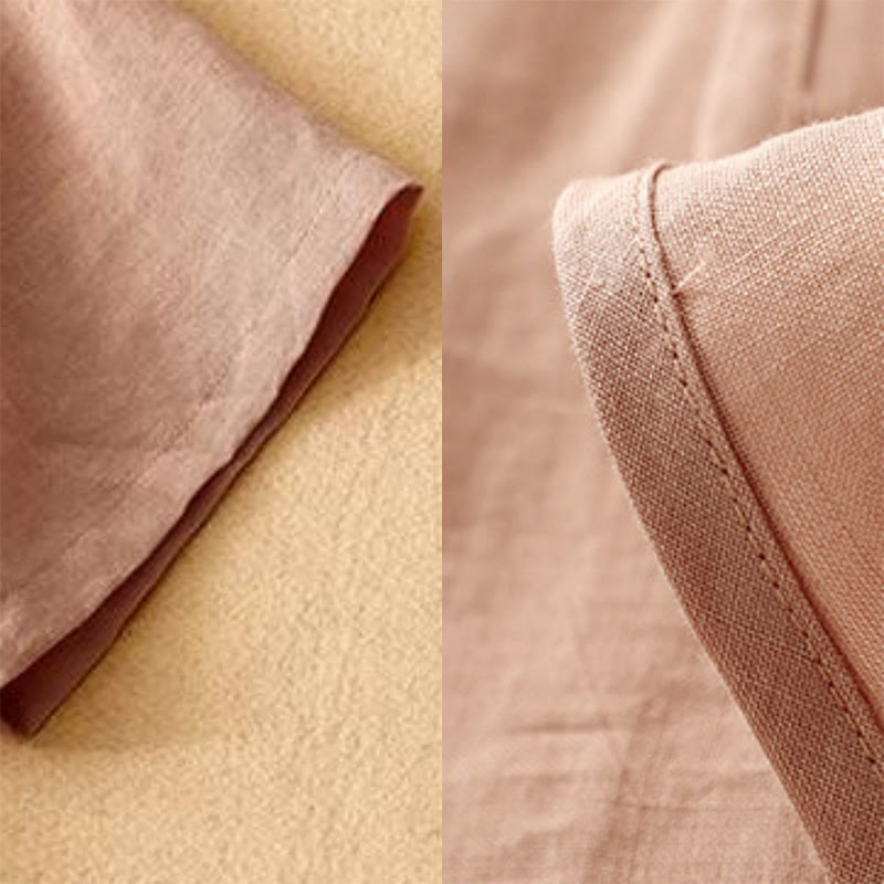 Abito midi da donna in cotone e lino con maniche corte, scollo a V, bottoni a rana , Buddha Stones - image 7