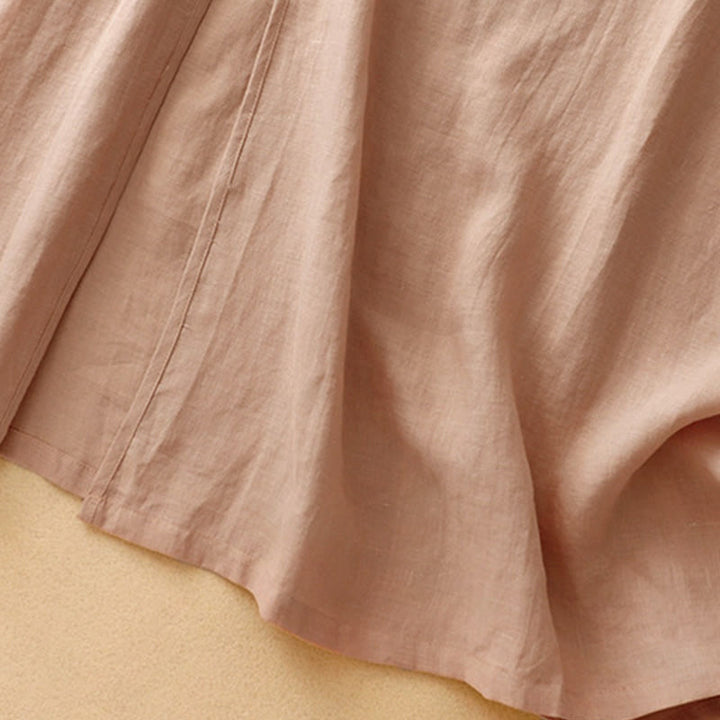 Abito midi da donna in cotone e lino con maniche corte, scollo a V, bottoni a rana , Buddha Stones - image 5