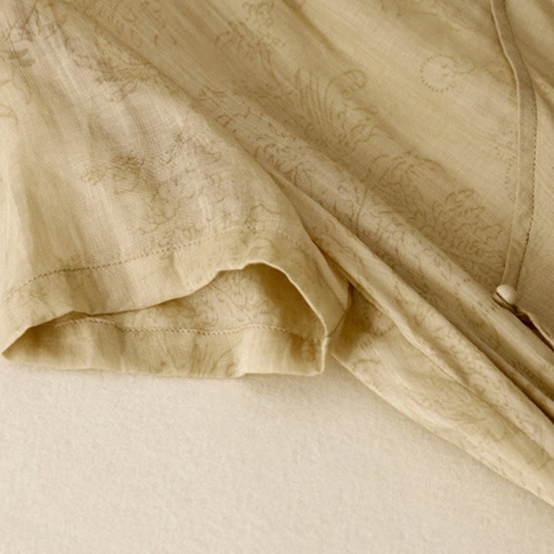 Abito midi da donna in cotone e lino con tasche, maniche corte, scollo a V e lacci, estivo , Buddha Stones - image 4