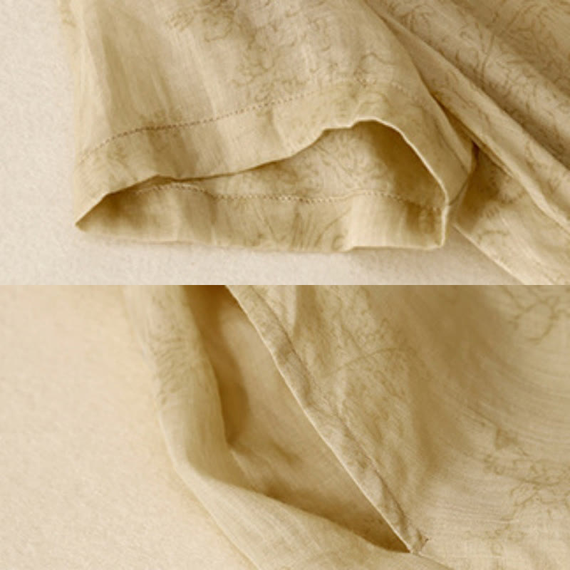 Abito midi da donna in cotone e lino con tasche, maniche corte, scollo a V e lacci, estivo , Buddha Stones - image 3