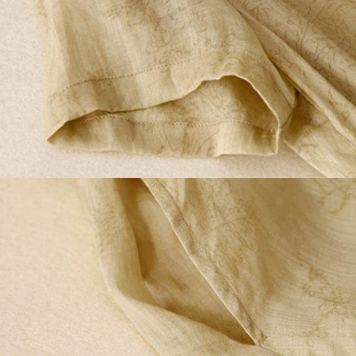 Abito midi da donna in cotone e lino con tasche, maniche corte, scollo a V e lacci, estivo , Buddha Stones - image 3