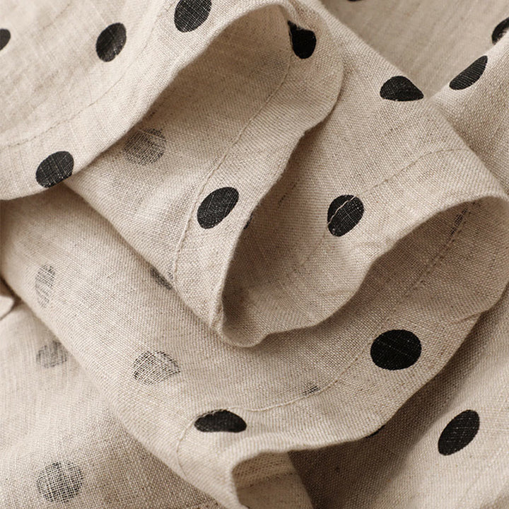Abito midi da donna in cotone e lino con tasche, a pois estivi, con scollo a V e lacci, Buddha Stones