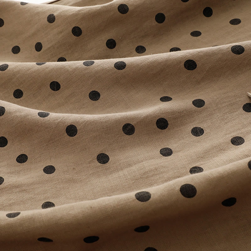 Abito midi da donna in cotone e lino con tasche, a pois estivi, con scollo a V e lacci, Buddha Stones