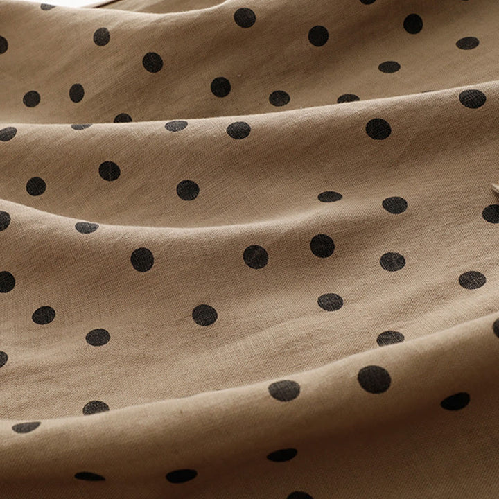 Abito midi da donna in cotone e lino con tasche, a pois estivi, con scollo a V e lacci, Buddha Stones