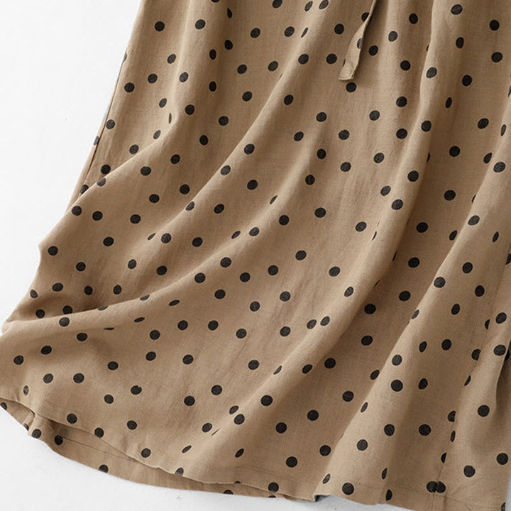 Abito midi da donna in cotone e lino con tasche, a pois estivi, con scollo a V e lacci, Buddha Stones