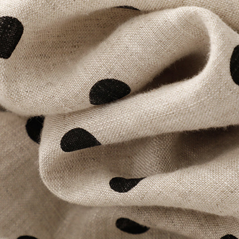 Abito midi da donna in cotone e lino con tasche, a pois estivi, con scollo a V e lacci, Buddha Stones