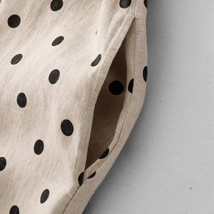 Abito midi da donna in cotone e lino con tasche, a pois estivi, con scollo a V e lacci, Buddha Stones - image 12