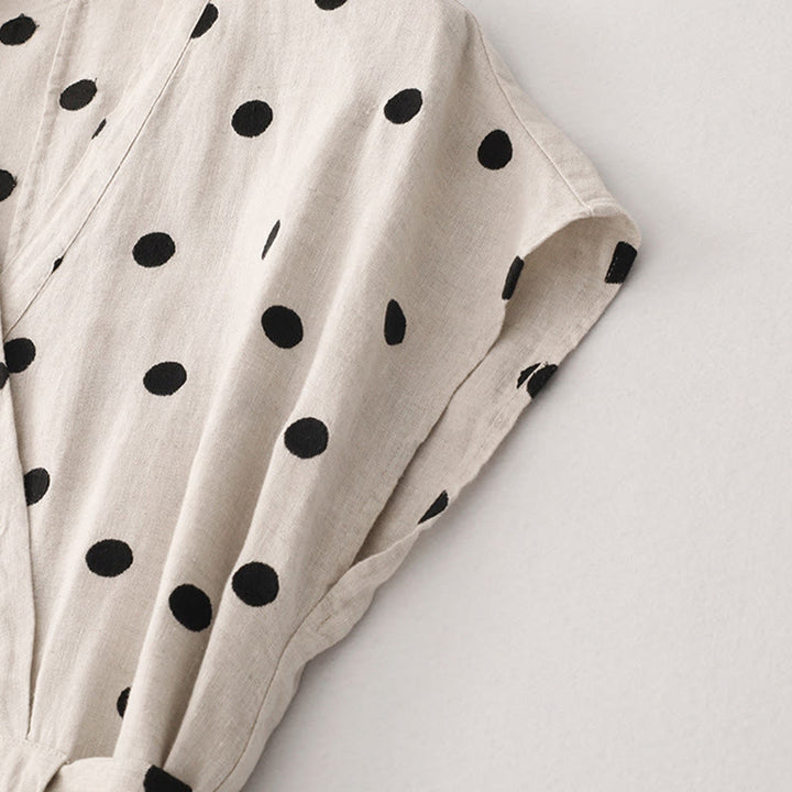 Abito midi da donna con scollo a V, lacci e tasche, con stampa a pois e motivo Buddha Stones. - image 11