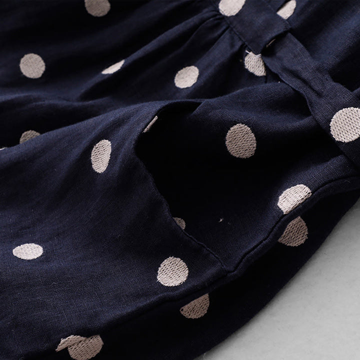 Abito midi da donna in cotone e lino con tasche, scollo a V Buddha Stones