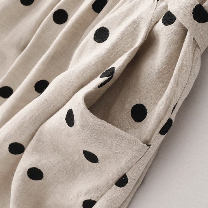 Abito midi da donna in cotone e lino con tasche, scollo a V Buddha Stones