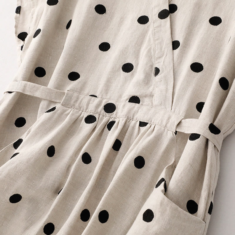 Abito midi da donna con scollo a V, lacci e tasche, con stampa a pois e motivo Buddha Stones. - image 12