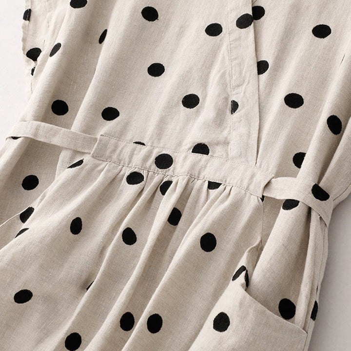 Abito midi da donna con scollo a V, lacci e tasche, con stampa a pois e motivo Buddha Stones. - image 12