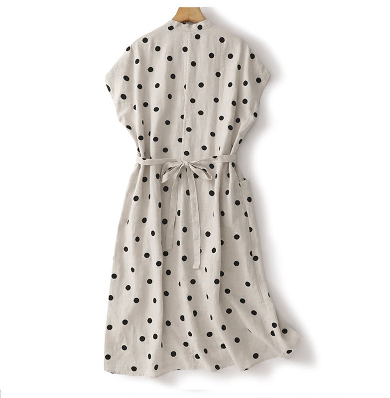 Abito midi da donna in cotone e lino con tasche, scollo a V Buddha Stones