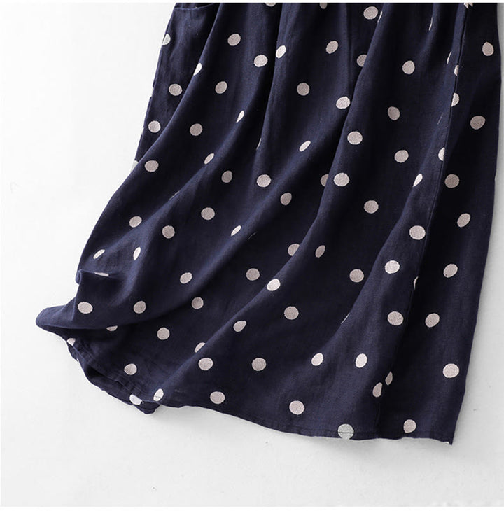 Abito midi da donna in cotone e lino con tasche, scollo a V Buddha Stones