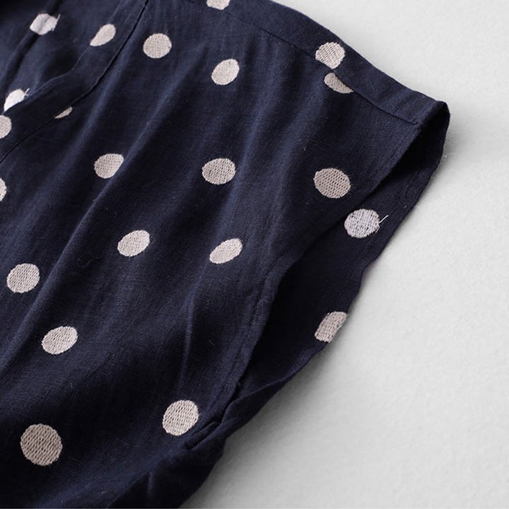 Abito midi da donna in cotone e lino con tasche, scollo a V Buddha Stones