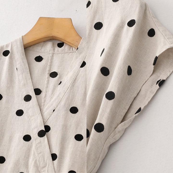 Abito midi da donna con scollo a V, lacci e tasche, con stampa a pois e motivo Buddha Stones. - image 16