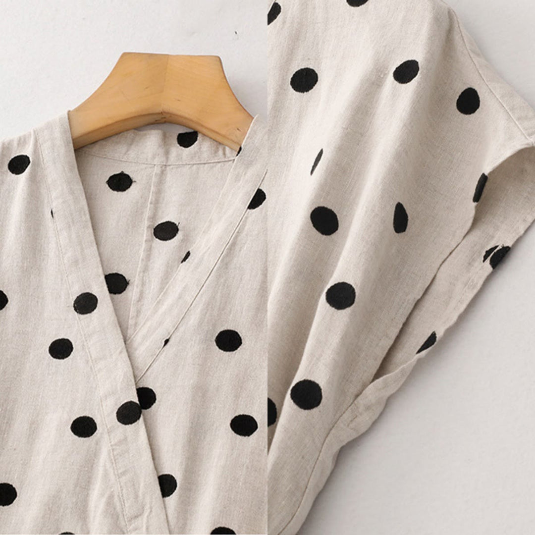 Abito midi da donna in cotone e lino con tasche, scollo a V Buddha Stones