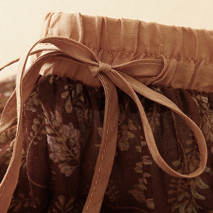 Gonna da donna in lino e cotone con tasche, a trapezio, floreale, con elastico in vita e motivo Buddha Stones