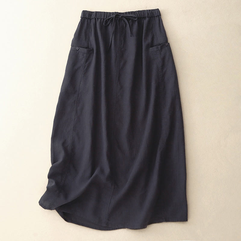 Gonna da donna in cotone con coulisse e vita elastica a trapezio, motivo Buddha Stones - Blu notte - US8-10, UK/AU12-14, EU40-42 (2XL) - image 0