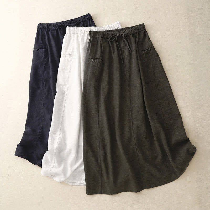 Gonna da donna in cotone con coulisse e vita elastica a trapezio, motivo Buddha Stones - image 1