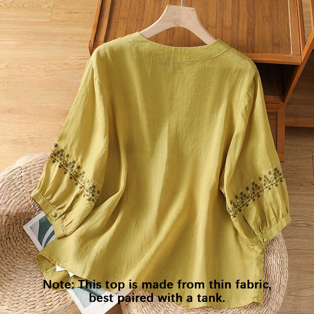 Maglietta girocollo da donna in cotone con ricamo simmetrico Buddha Stones - image 17