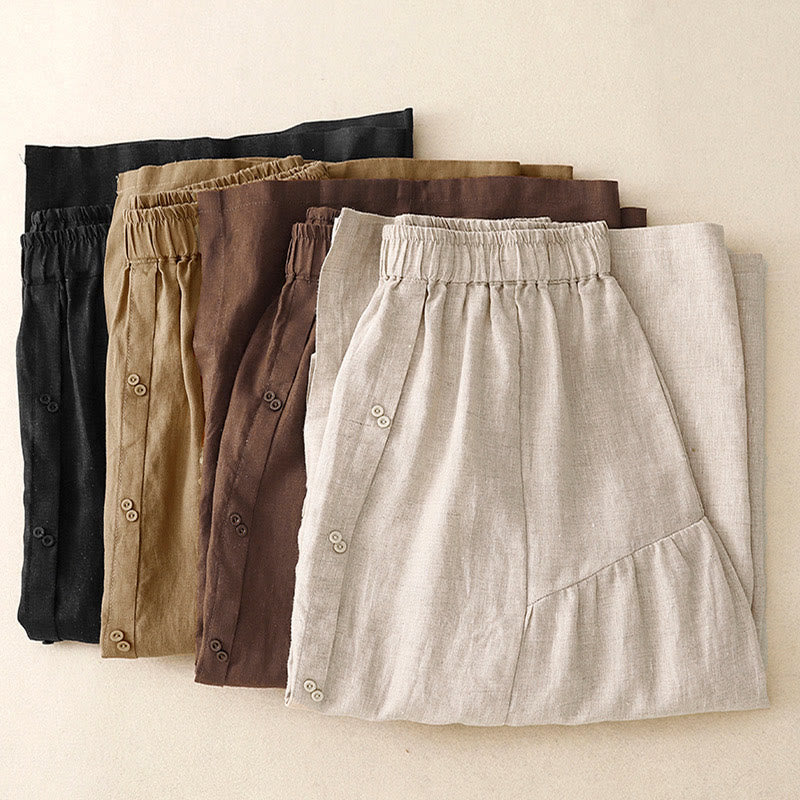 Gonna da donna in cotone con elastico in vita, tasche, bottoni, spacchi e Buddha Stones - image 17